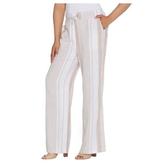 Denim&Co Pants - Denim & Co Linen Blend Pull-on Striped Pants 1730